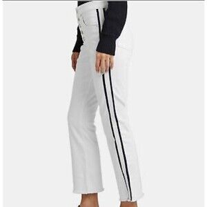Veronica Beard White Black Striped Carly Jeans 11" Kick flare straight leg 28"